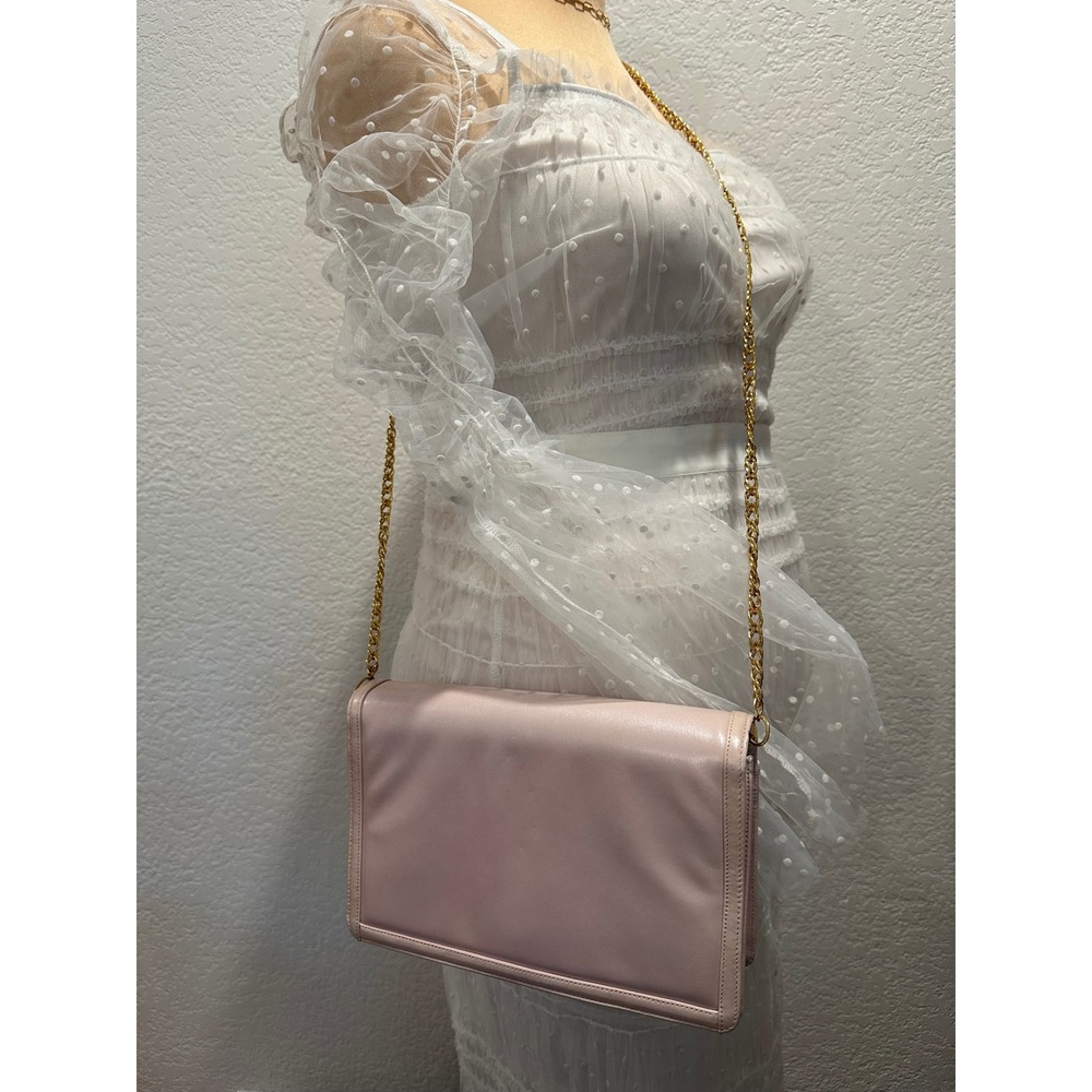 Vintage Amalfi  Pink Pearlescent Leather Gold Chain‎ Crossbody or Clutch Bag